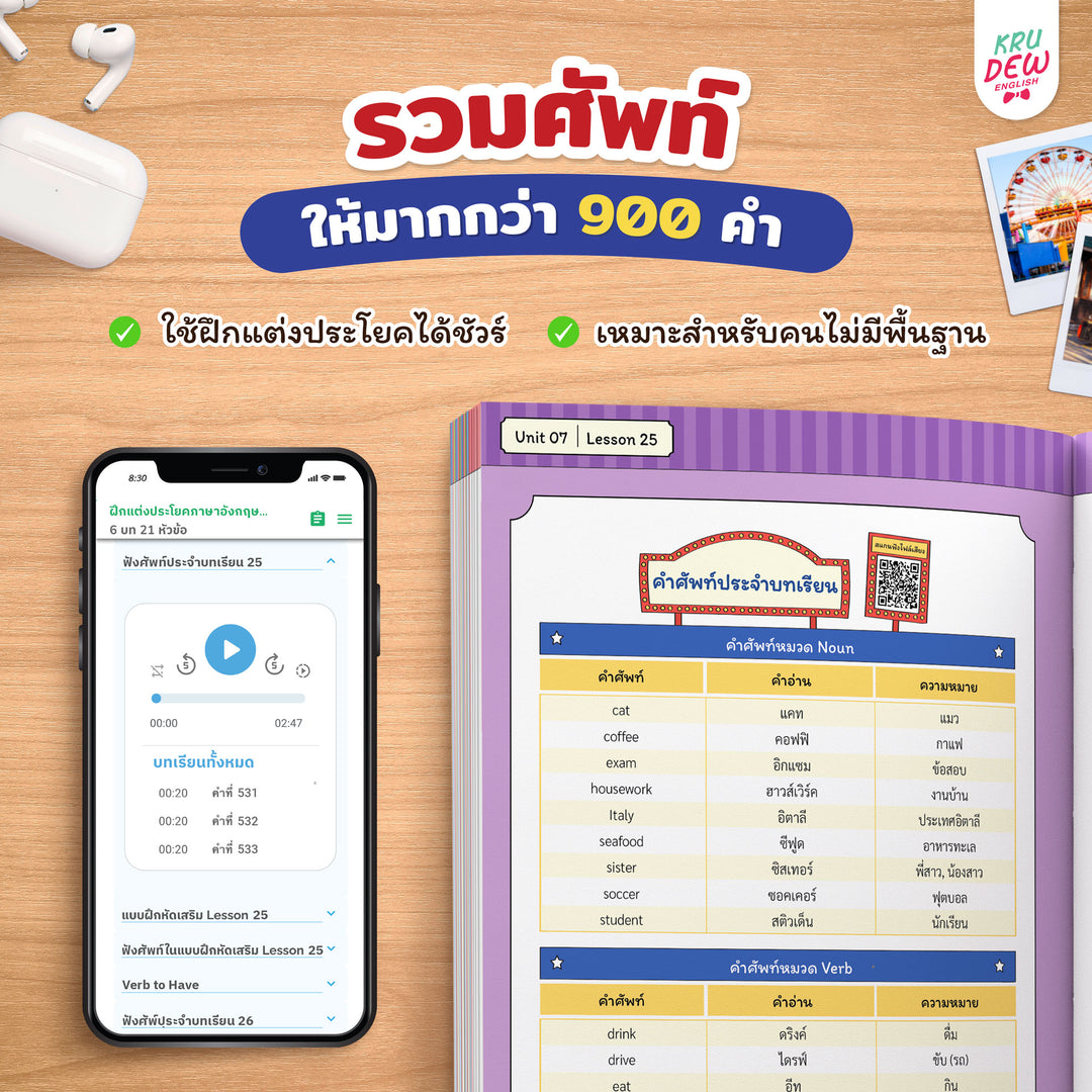 หนังสือฝึกแต่งประโยคภาษาอังกฤษกับครูดิว เริ่มจาก 0 ก็เก่งเองได้ชัวร์ (เล่ม 1)