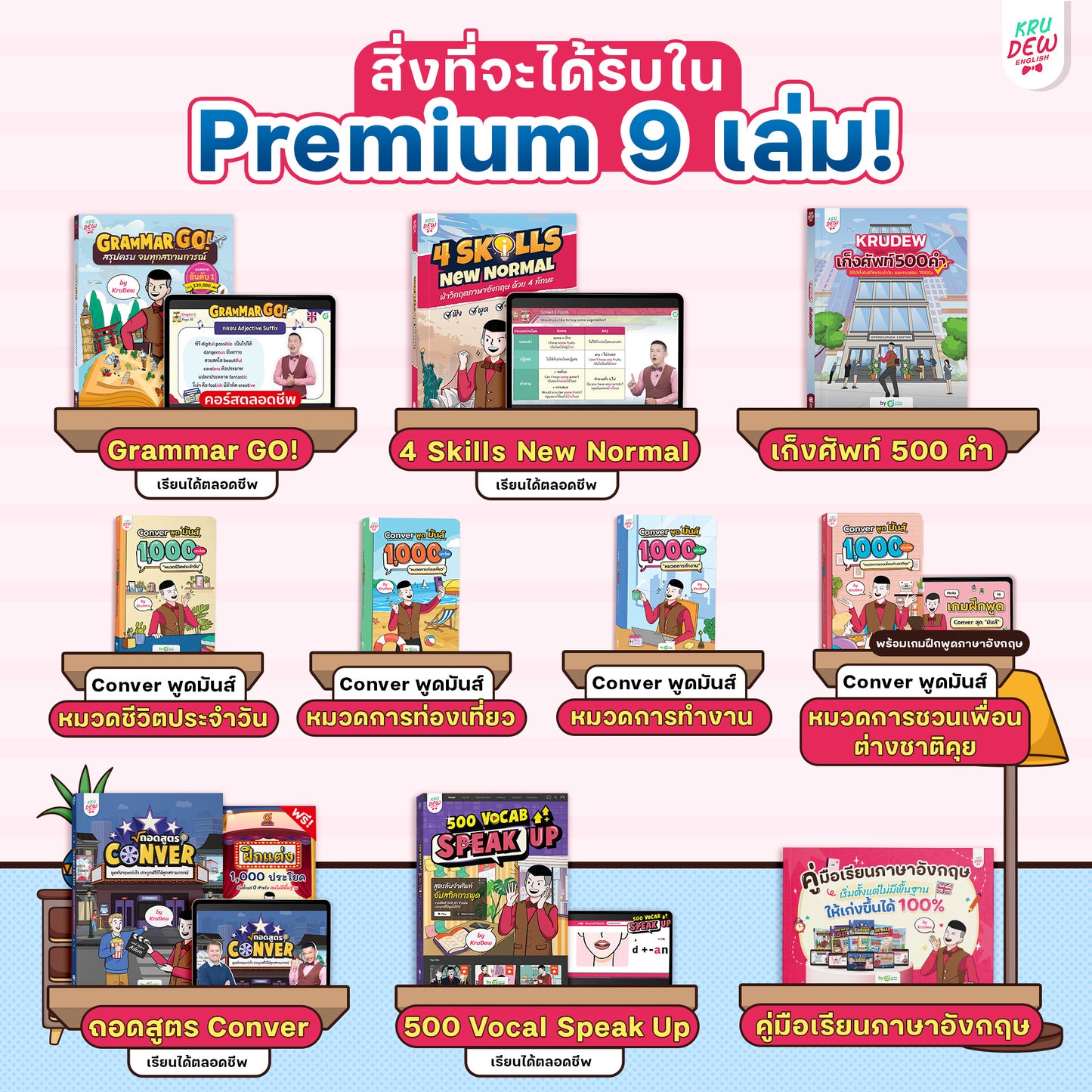 Premium Set รวมหนังสือและคอร์ส 9 อย่างของครูดิว เก่งทุกสกิล ENG ฟรี! กล่อง Magnet