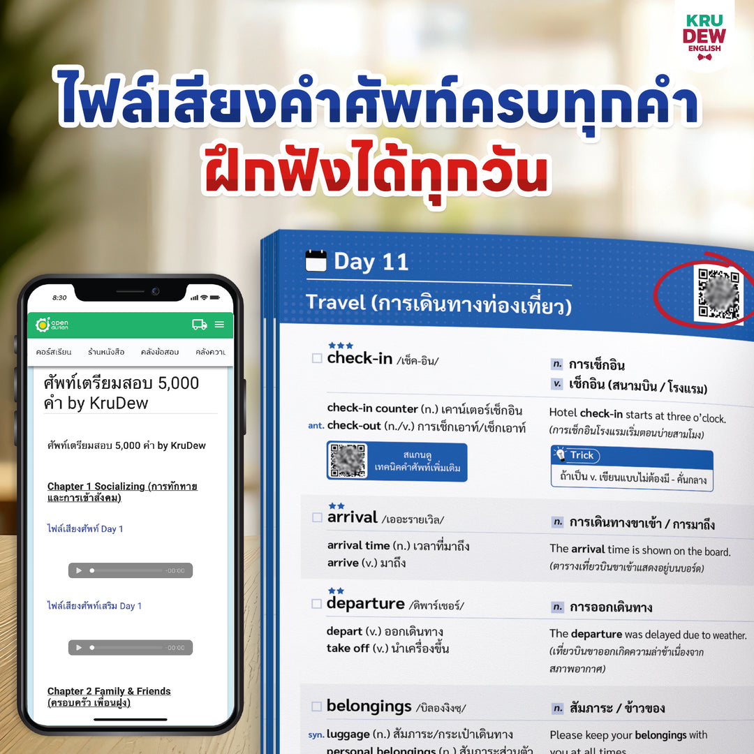 หนังสือศัพท์เตรียมสอบ 5,000 คำ เล่มเดียวจบ สอบ TOEIC ก.พ. ท้องถิ่น ตำรวจ ใช้ได้ทุกสนามสอบ พร้อมแพลนติวเรียนจบภายใน 30 วัน by KruDew
